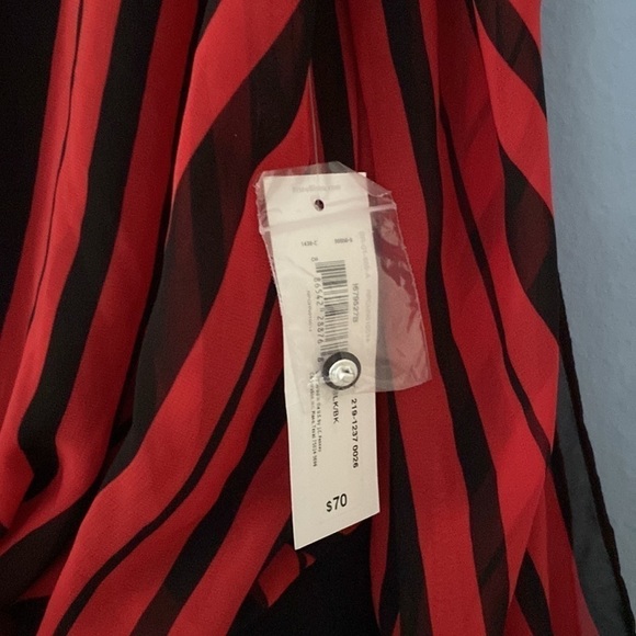 Bisou Bisou Red Black Stripe Sheer Top Slit Sleeve Layered Sheath Mini Dress 4 - Picture 4 of 8